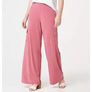 Lisa Rinna Pants Womens X-Large Wide Leg Maxi Cargo Pull-On Relaxed  Pink XL QVC